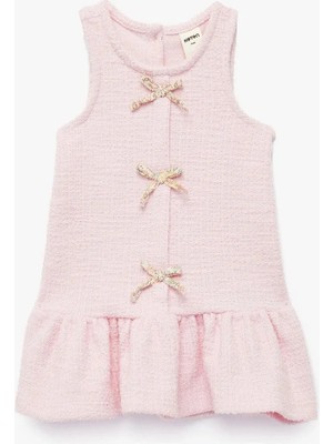 Koton Kız Bebek Fiyonk Detaylı Pileli Kolsuz Bisiklet Yaka Tüvit Jile Elbise