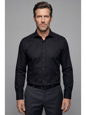 Bisse Klasik Regular Fit Italyan Yaka Pamuk Siyah Erkek Gömlek GMKLS092230027_D99