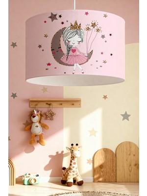 PremiumPort Pembe Ay ve Prenses Desenli Çocuk Odası Avize, Şık ve Renkli Işıklandırma