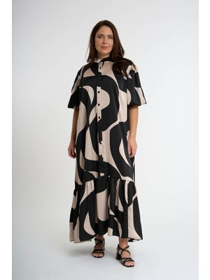 HANIQA Kadın Kırmızı Desenli Uzun Elbise