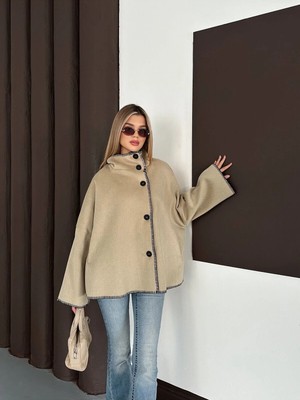 Vesantia Kadın Yağ Yeşili Oversize Çoban Dikişli Ceket