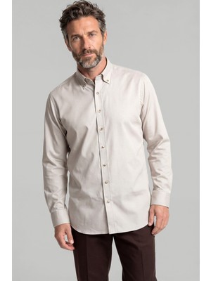 Bisse Casuel Regular Fit Spor Pamuk Bej Erkek Gömlek GMGBR2023001_D07