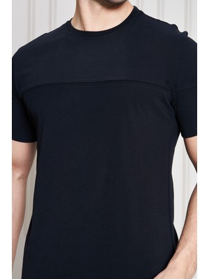 Jeuss Erkek Viscon Lina Likralı Kumaş Bisiklet Yaka Siyah Tshirt