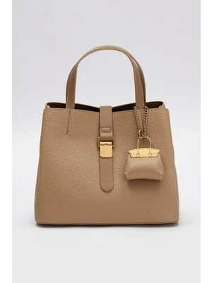 Lale Butik Levidor Premium 3 Gözlü Ek Askılı Charm Detay Yumuşak Deri Çanta 930647 Vizon