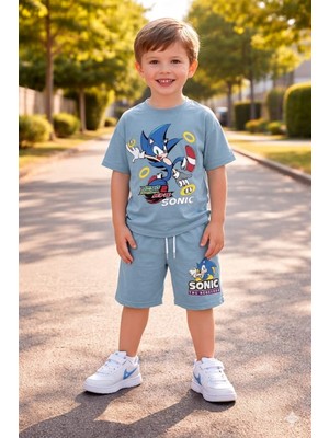 Bubiee Baby Erkek Çocuk Mavi Sonic Prime Baskılı Şort Tişört Alt Üst Takım