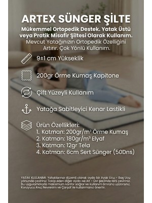 Artex Sünger Şilte 80X200 Yer Yatağı Nano 9 +-1cm cm Ped Yatak Şiltesi Pedi Topper Mattress