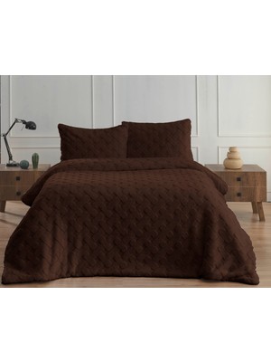 Merinos Dıamond 3 Parça Pietra Kürk Comforter Set Kahve