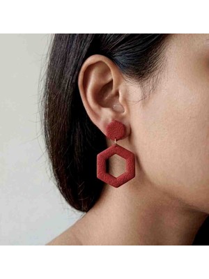 Ödül Moda Polimer Kil Özel Tasarım Bordo Küpe