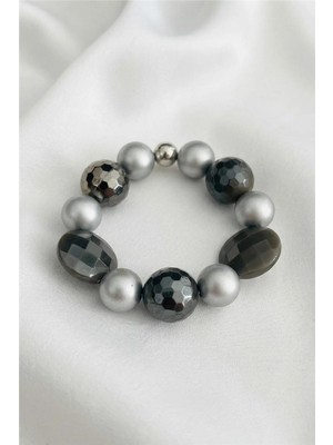 Petek Aksesuar Tasarım Füme Silver Tarz Lastikli Bileklik