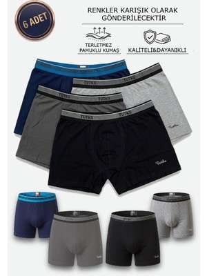 Tutku Erkek Boxer 6’lı Ekonomik Paket %94 Pamuk %6 Elastan Esnek Bel Rahat Nefes Alan KUMAŞ-0122