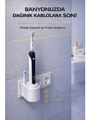 EVORADECO Elektrikli Diş Fırçası Priz Düzenleyici Duvar Tipi Şarj Standı Kablosuz Banyo Organizeri
