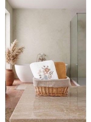 Soley Bennu Bambu | 2’li Nakışlı El ve Yüz Havlusu Seti | 50X90 cm