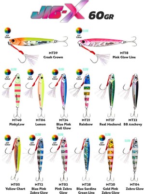 Fujin Jig-X 60gr Shore Jigging Jig Yem RENK: Blue Pink Zebra Glow