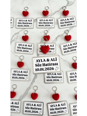 3D Tasarım Kalp Detaylı Söz-Nişan- Nikah Hediyelik Anahtarlık Seti (10ADET)