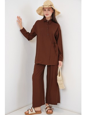 Bigdart Kadın Bağcıklı Tunik Pantolon Ikili Takım 6752 - Kahverengi