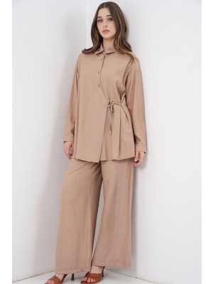 Bigdart Kadın Bağcıklı Tunik Pantolon Ikili Takım 6752 - Bej