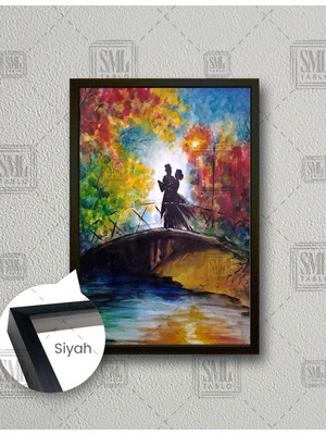 SML Tablo Köprü Üstünde Dans Eden Çift Soyut Aşk Love Dikey Çerçeveli Kanvas Tablo