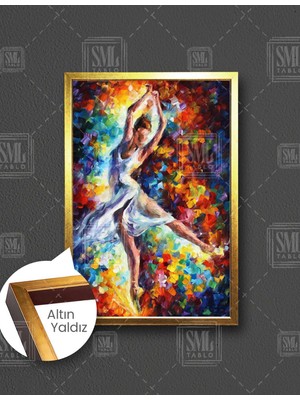 SML Tablo Balerin Soyut Ilüstrasyon Dans Eden Kadın Woman Dikey Çerçeveli Kanvas Tablo