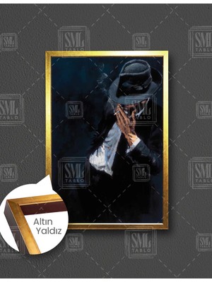 SML Tablo Siyah Takım Elbiseli Sigara Içen Adam Karizma Black Art Dikey Çerçeveli Kanvas Tablo