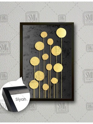 SML Tablo Modern Altın Çiçek Dekoratif Gold Dikey Çerçeveli Kanvas Tablo