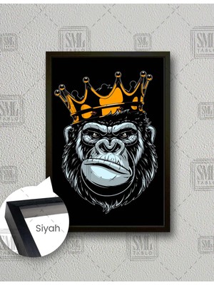 SML Tablo Altın Taçlı Kral Goril Maymun Hayvan Art Dekor Dikey Çerçeveli Kanvas Tablo