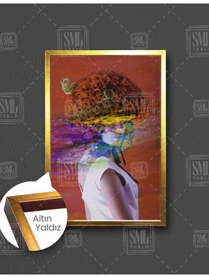 SML Tablo Kırmızı Gül Kafalı Kadın Manken Renkli Dekor Dikey Çerçeveli Kanvas Tablo