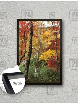 SML Tablo Doğa Orman Manzara Renkli Sonbahar Dikey Çerçeveli Kanvas Tablo