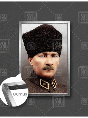 SML Tablo Atatürk Mavi Gözler Asalet Karizma Türkiye Dikey Çerçeveli Kanvas Tablo