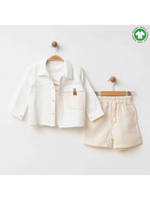 Blumi Kids Erkek Çocuk Organik Pamuk Müslin Şortlu 3’lü Takım