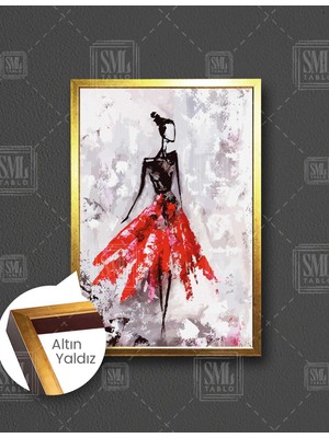 SML Tablo Kırmızı Etekli Soyut Kadın Modern Sanat Dekoratif Dikey Çerçeveli Kanvas Tablo