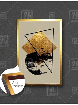 SML Tablo Altın ve Siyah Geometrik Modern Sanat Üçgen Soyut Dekor Dikey Çerçeveli Kanvas Tablo