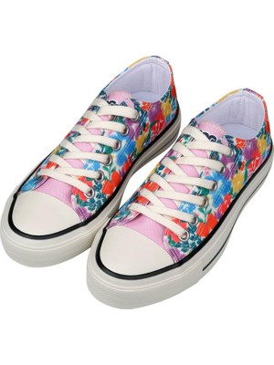 Dogo Kadın Vegan Pembe Sneakers - Floral Tasarım