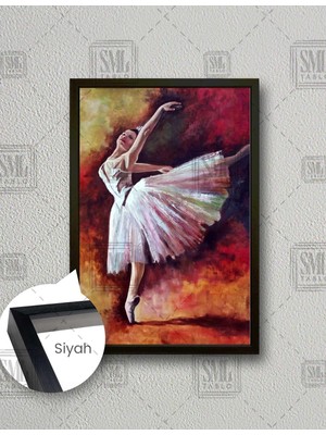 SML Tablo Beyaz Elbiseli Dans Eden Balerin Kadın Woman Zarafet Dikey Çerçeveli Kanvas Tablo