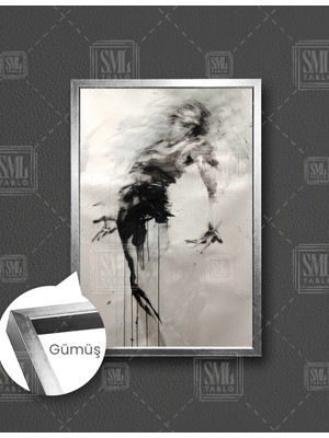 SML Tablo Ellerini Açmış Soyut Insan Silüeti Dekoratif Dikey Çerçeveli Kanvas Tablo