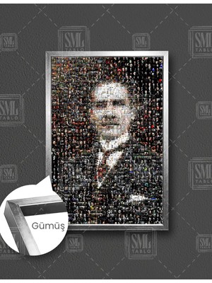 SML Tablo Mustafa Kemal Atatürk Resim Albüm Dikey Çerçeveli Kanvas Tablo