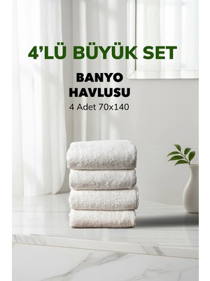 Cotto Home 4 lü Kareli Beyaz Renk Yumuşak Pamuk Banyo Havlu Seti 70x140 cm