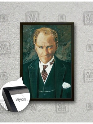 SML Tablo Yağlı Boya Efektli Mustafa Kemal Atatürk Portre Dikey Çerçeveli Kanvas Tablo