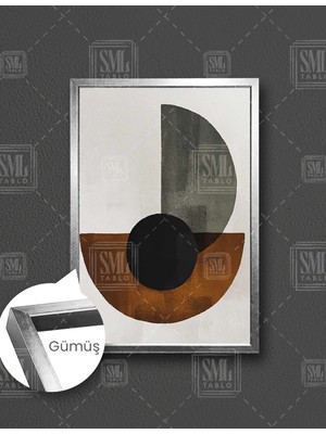 SML Tablo Geometrik Kahve Bakır Yuvarlak Daire Kesit Modern Dekoratif Dikey Çerçeveli Kanvas Tablo