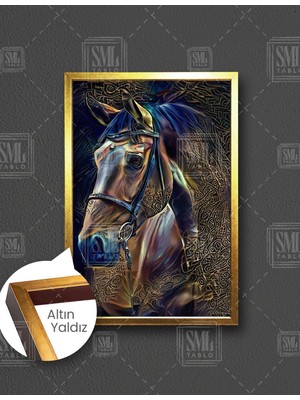 SML Tablo Renkli Çizgisel At Modern Sanat Hayvan Dekor Dikey Çerçeveli Kanvas Tablo