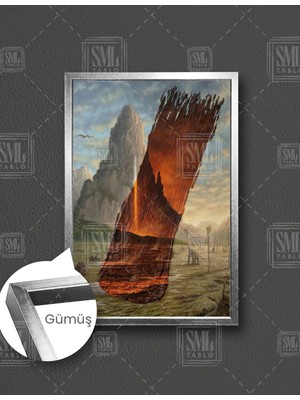 SML Tablo Dinazorlar Fırça Darbesi Üzerinde Yok Oluş Doğa Manzara Dağ Dikey Çerçeveli Kanvas Tablo