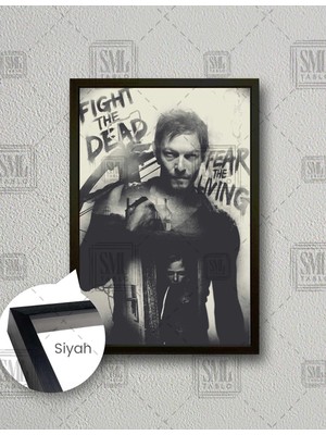 SML Tablo Daryl Dixon The Walking Dead Sırtında Ok ve Yayı Dikey Çerçeveli Kanvas Tablo