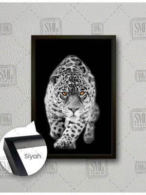 SML Tablo Sarı Gözlü Vahşi Leopar Doğa Hayvan Dikey Çerçeveli Kanvas Tablo
