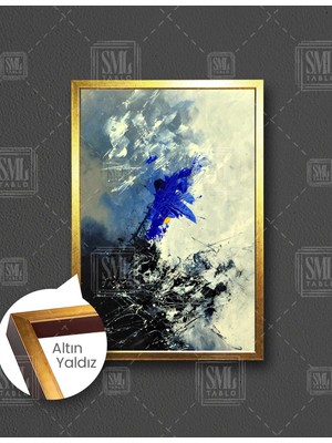 SML Tablo Mavi Siyah Gri Dokusal Abstrac Dikey Çerçeveli Kanvas Tablo