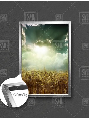 SML Tablo Buğday Başak Gökyüzü Manzara Doğa Güneş Dikey Çerçeveli Kanvas Tablo