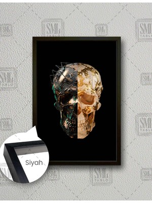 SML Tablo Gold Zümrüt Mermer Kurukafa Kafatası Üstünde Yüreyen Örümcek Dekor Dikey Çerçeveli Kanvas Tablo