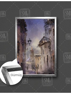 SML Tablo Soyut Sokakta Yürüyen Çift Sanat Dekorasyon Dikey Çerçeveli Kanvas Tablo