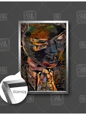 SML Tablo Afikalı Gözlerini Kapatmış Kadın Art Dijital Woman Dikey Çerçeveli Kanvas Tablo