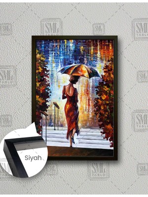SML Tablo Şemsiyeli Kadın Art Rengarenk Soyut Modern Dekoratif Woman Dikey Çerçeveli Kanvas Tablo