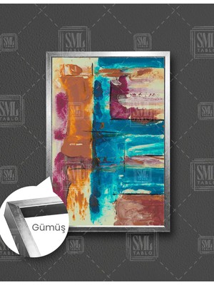 SML Tablo Yağlı Boya Efektli Abstract Paint Dikey Çerçeveli Kanvas Tablo