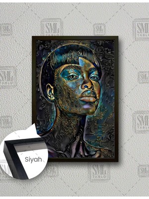 SML Tablo Afrikalı Kısa Saçlı Kadın Dekor Art African Woman Dikey Çerçeveli Kanvas Tablo